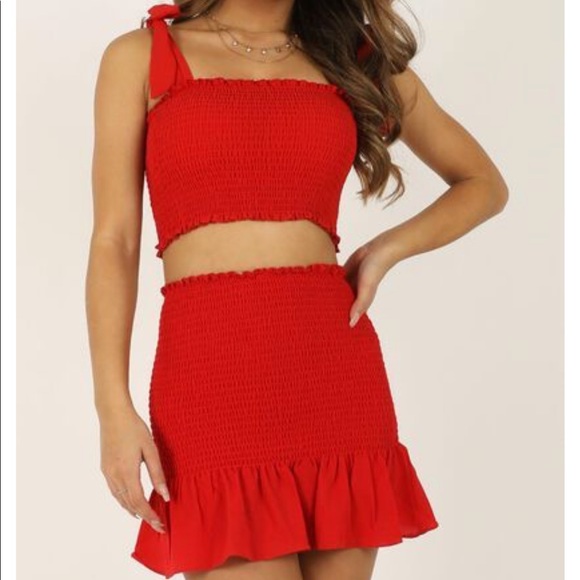 ShowPo Red Two-Piece Smocked Set - Picture 6 of 6